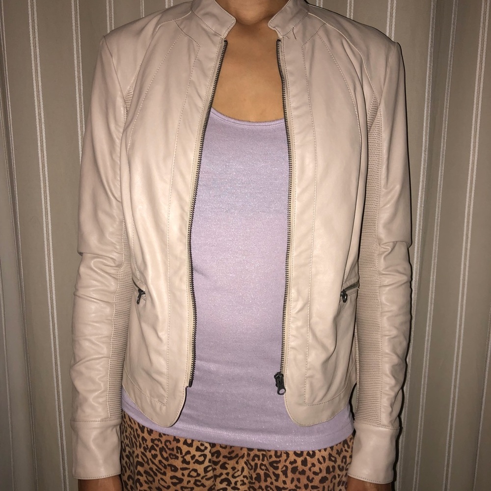Faux leather moto jacket cream tan